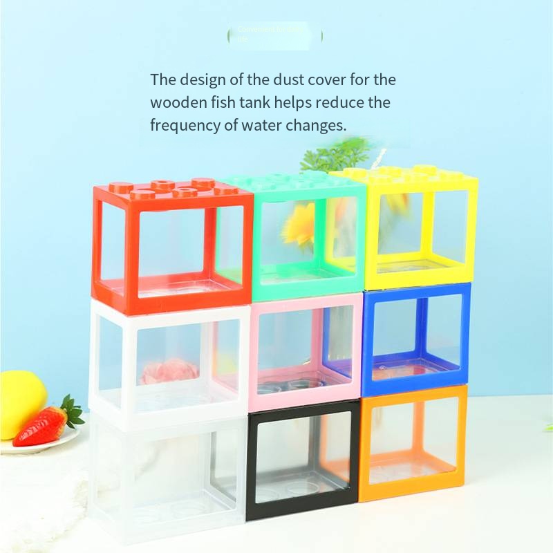 Aquarium Goldfish - 斬新なブロック型ミニ水槽 デスクトップ金魚鉢 小型金魚鉢 テーブルトップ ホームオフィス デコレーション用