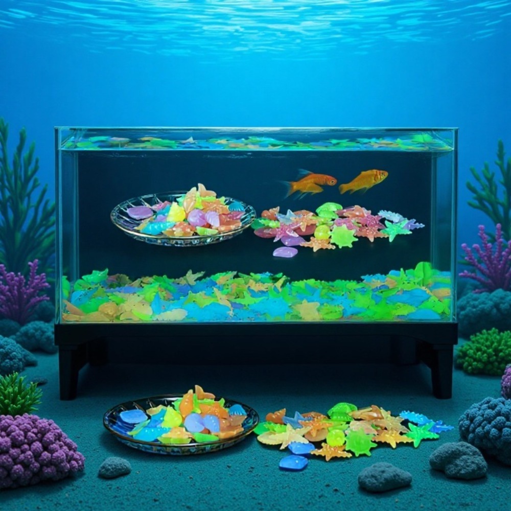 Aquarium Fish Buy - 光る発光海洋石、蛍光貝殻、カラフルなヒトデ、水槽の景観装飾用、暗闇で光る