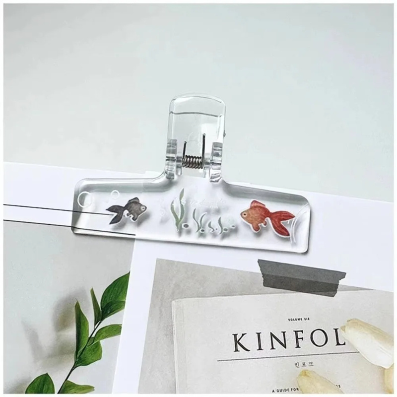 Aquarium Goldfish - 1PC 透明アクリル金魚バインダークリップ、滑り止めブック、ドキュメント、ノート、ピアノスコアホルダー、かわいい水族館の装飾品