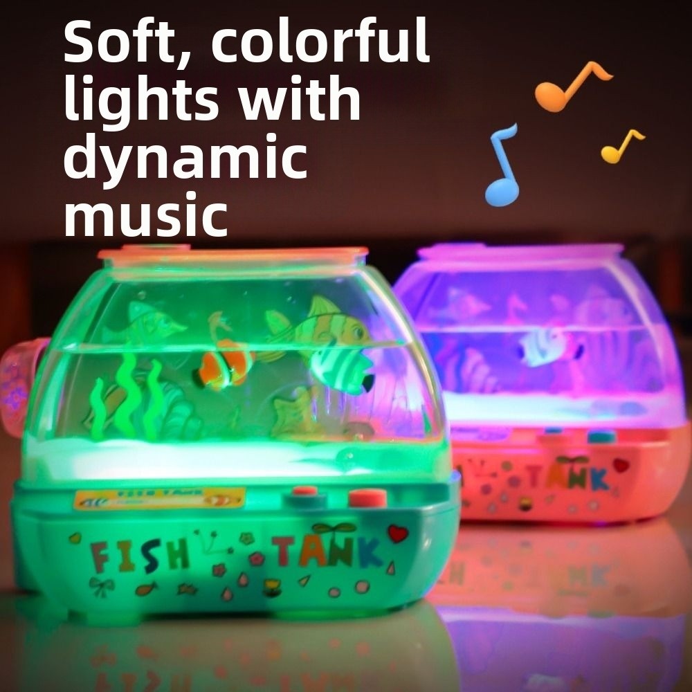 Aquarium Fish Artificial - 創造的な人工水槽のおもちゃ、音楽と光付きの漫画風ミニシミュレーション水槽、素敵な電動水槽の装飾