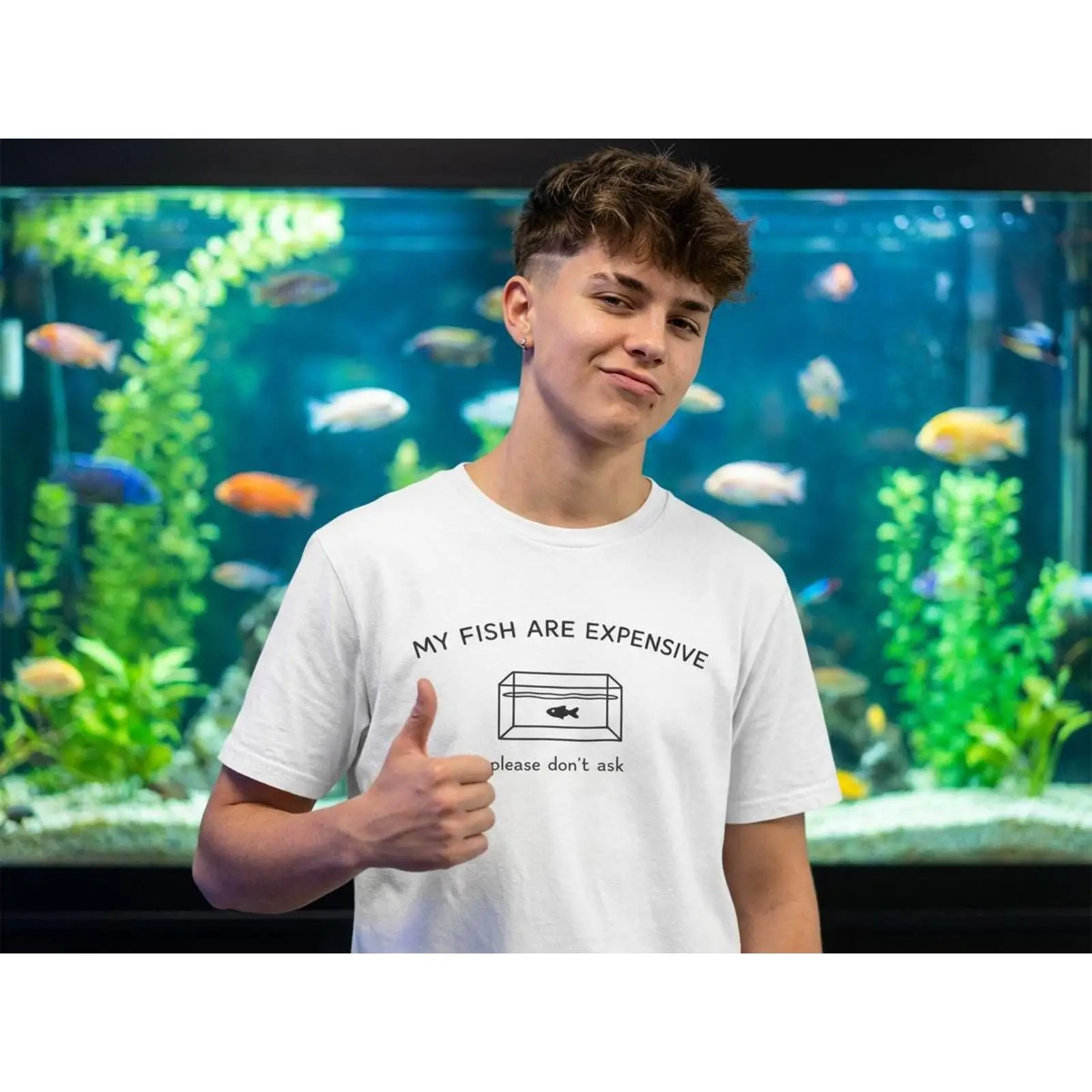 Aquarium Fish Meme - アクアリウムマイフィッシュアールエプセンスフルアブルTシャツ ミーム ヴィンテージ ウォッシュドグラフィック 多用途 ストレッチデザイナー服