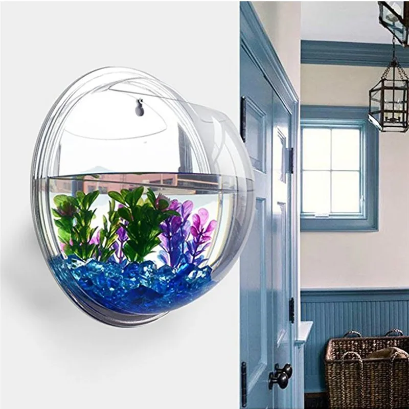 Aquarium Goldfish - アクリルの壁にぶら下がっている水族館,植物の花瓶,花,ミニ水族館の装飾,オフィスの装飾