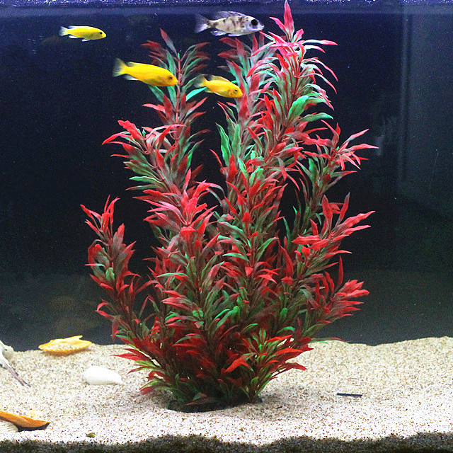 Aquarium Fish Artificial - 人工水槽50cm,珍しい植物,水族館,偽の竹の葉,水草,プラスチック製の紫色の緑の水草,造園の装飾