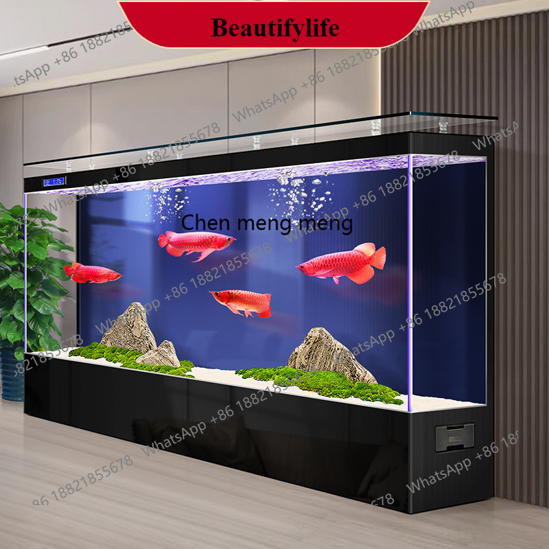 Aquarium Xl - G153 生態水槽、リビングルームに置く大型超白ガラス、水換え不要、壁際の金魚水槽