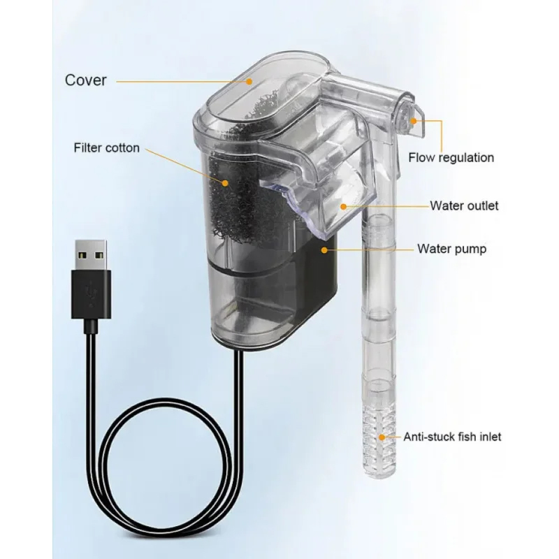 水槽用壁掛けフィルター USBプラグ ミニ水槽フィルターポン - Aquarium Xl のレビューと価格
