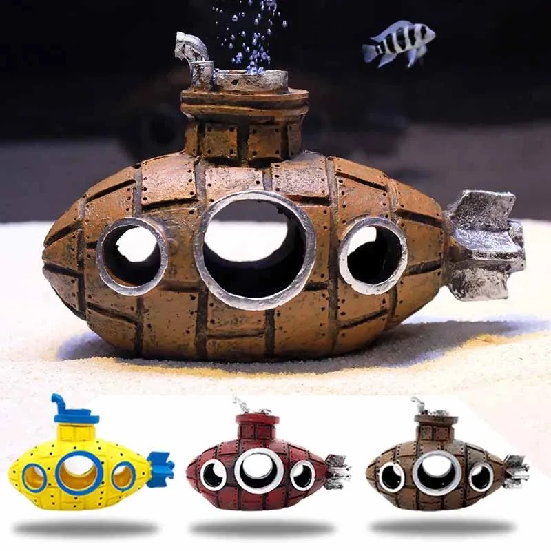 樹脂製潜水艦型オーナメント、水槽飾り、魚やエビの隠れ家、洞窟 - Aquarium Fish Tank Price のレビューと価格