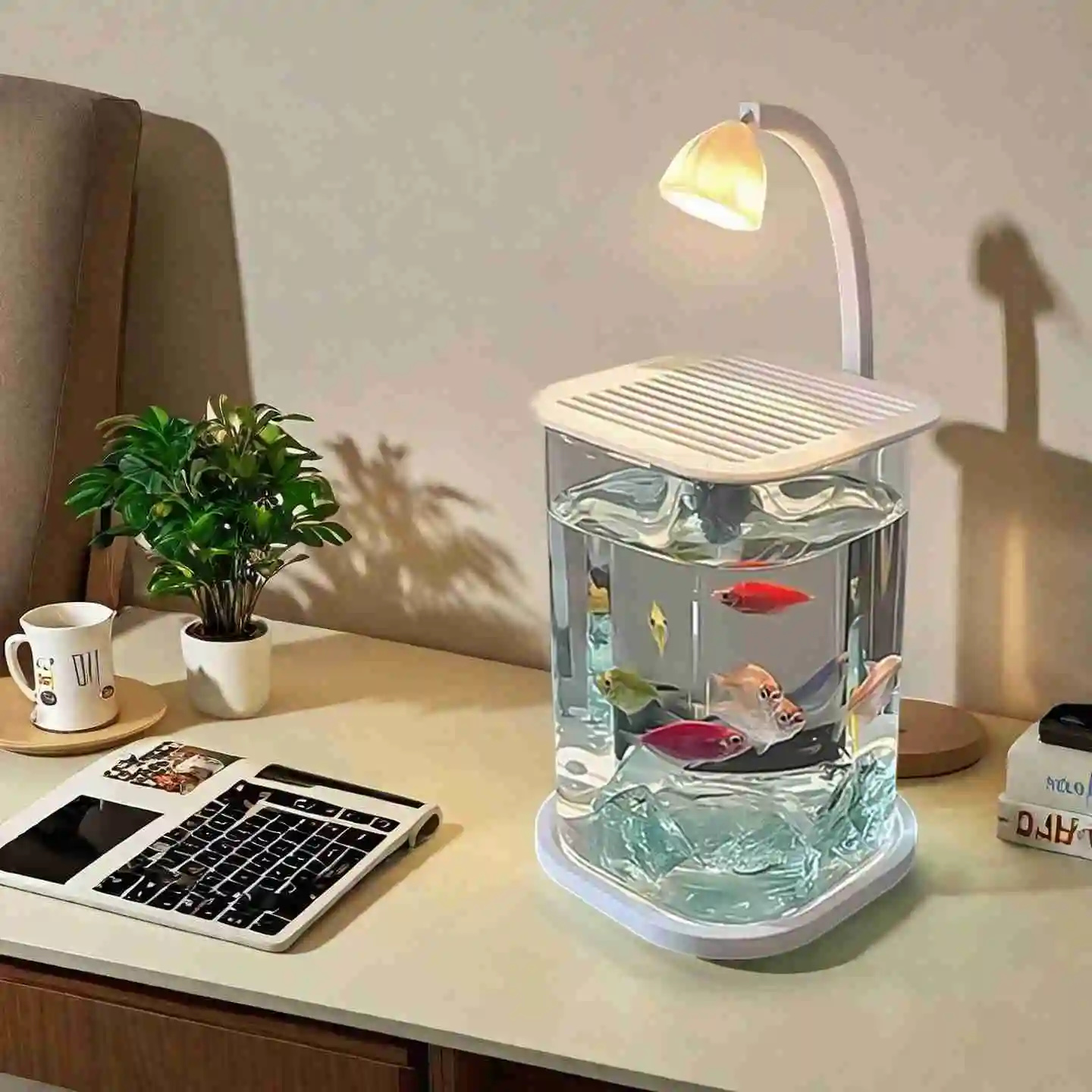 ミニベタ魚用ガラス水槽、デスクトップ水槽、ナイトライト付き、 - Aquarium Goldfish のレビューと価格
