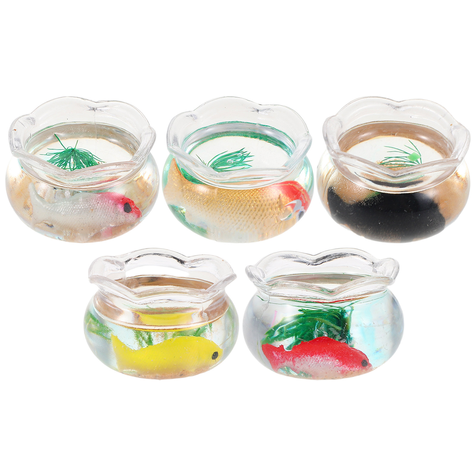 5個入りミニチュア金魚鉢、小型丸型金魚水槽、リアルな水草、ミ - Aquarium Goldfish のレビューと価格